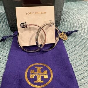 Tory Burch Shiny Silver Hoop Earrings